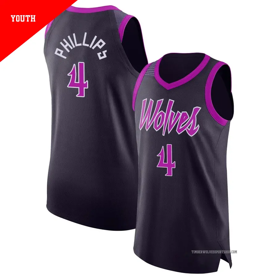 ＃4 Youth Julian Phillips Minnesota Timberwolves 2025/26 Authentic Purple City Edition Jersey