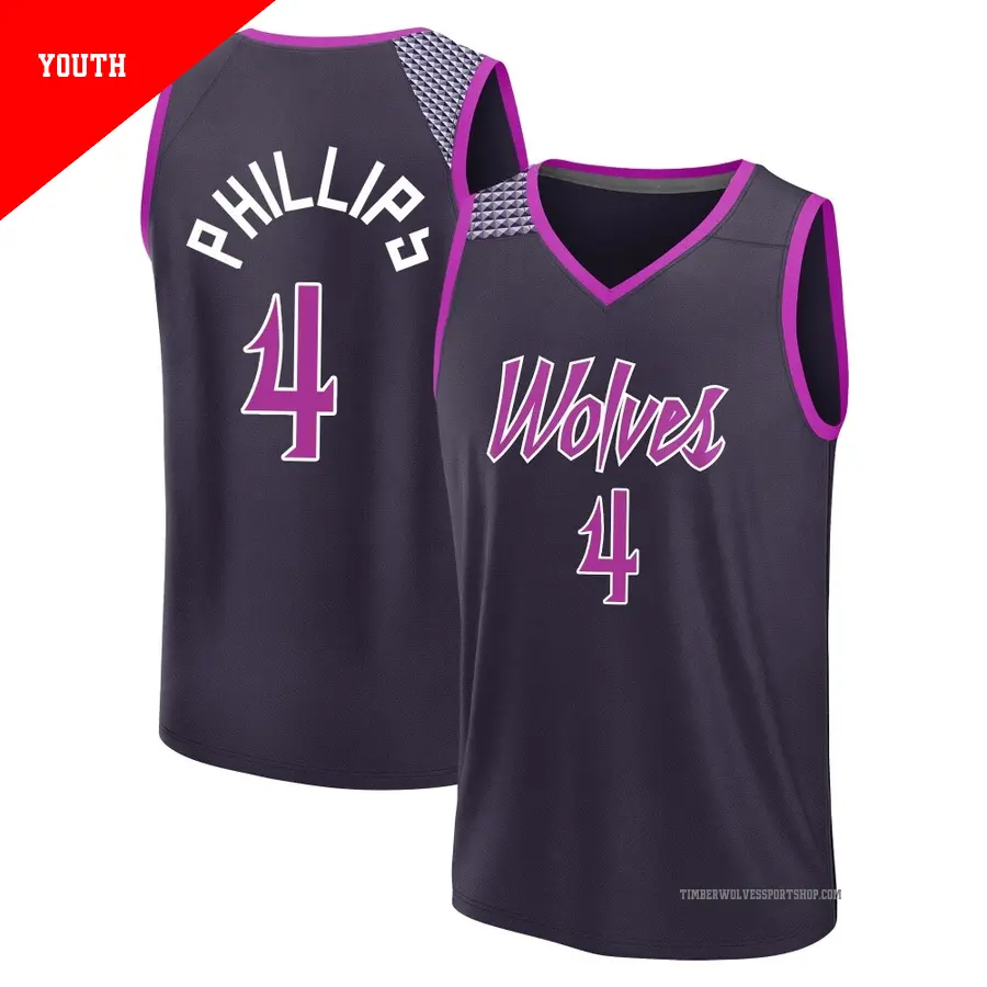 ＃4 Youth Julian Phillips Minnesota Timberwolves 2025/26 Fast Break Purple City Edition Jersey